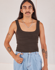 Anthony is 5’10” and wearing S Square Neck Tank in Espresso Brown