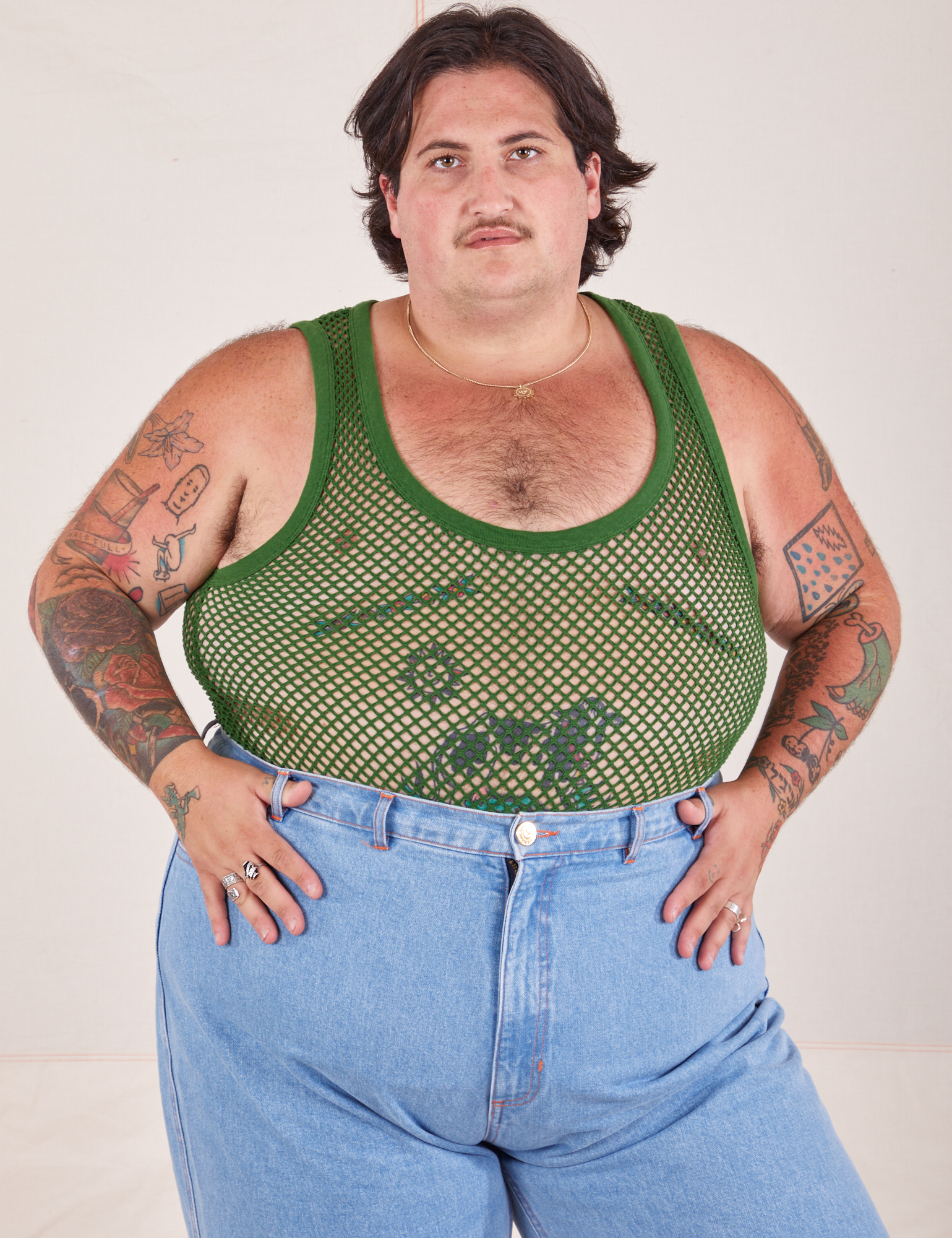 Sam is 5&#39;10&quot; and wearing XL Mesh Tank Top in Lawn Green