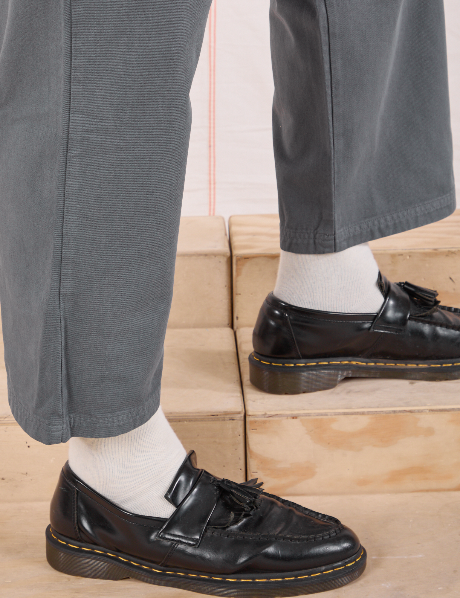 Mid-Rise Work Pants in Slate Grey pant leg close up on Elijah