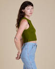 Muscle Tee in Summer Olive side view on Alex
