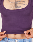 Front close up of Cropped Tank Top in Nebula Purple worn by Jesse
