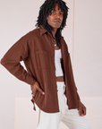 Twill Overshirt in Fudgesicle Brown side view on Jerrod