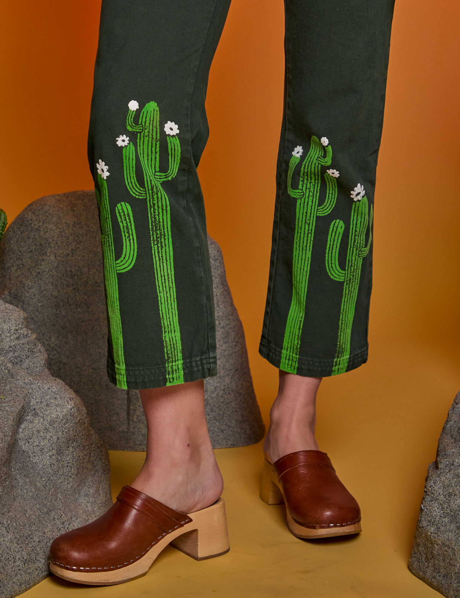 Paintstamped Work Pants in Cactus pant leg close up