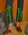 Paintstamped Work Pants in Cactus pant leg close up