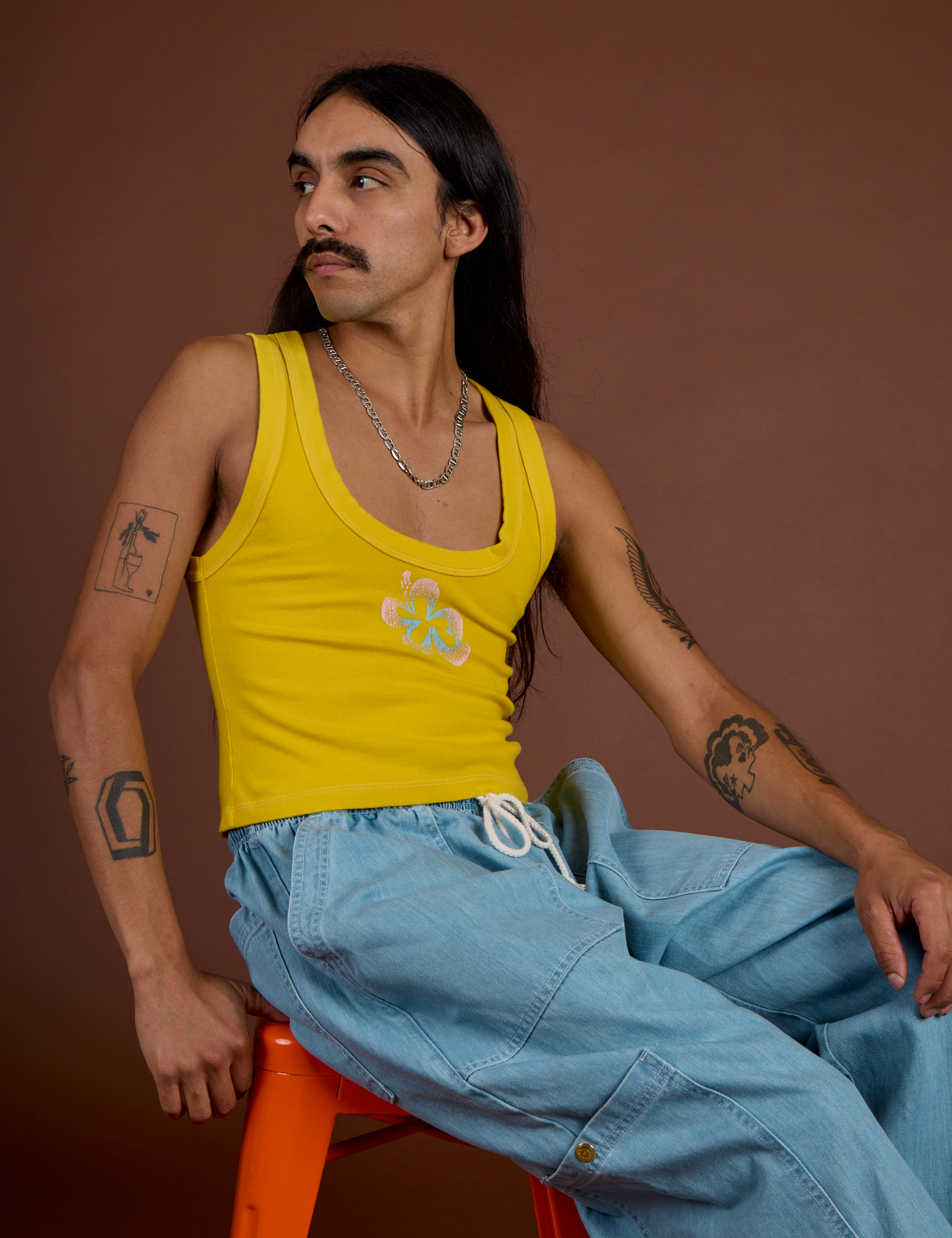 Icon Cropped Tank - Yellow Hibiscus