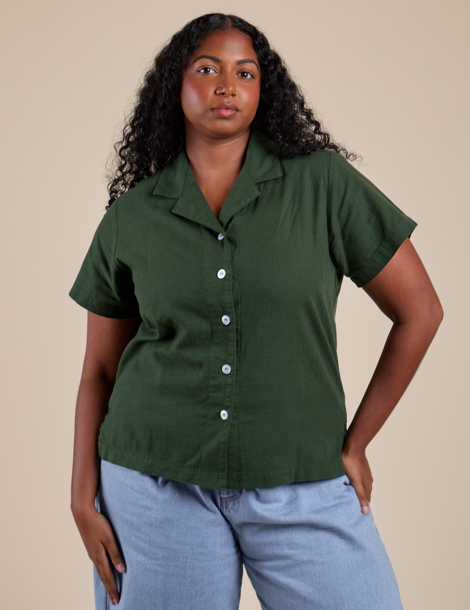 Buttoned up Pantry Button-Up in Swamp Green on Meghna