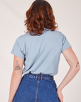 Back view of The Organic Vintage Tee in Periwinkle on Alex