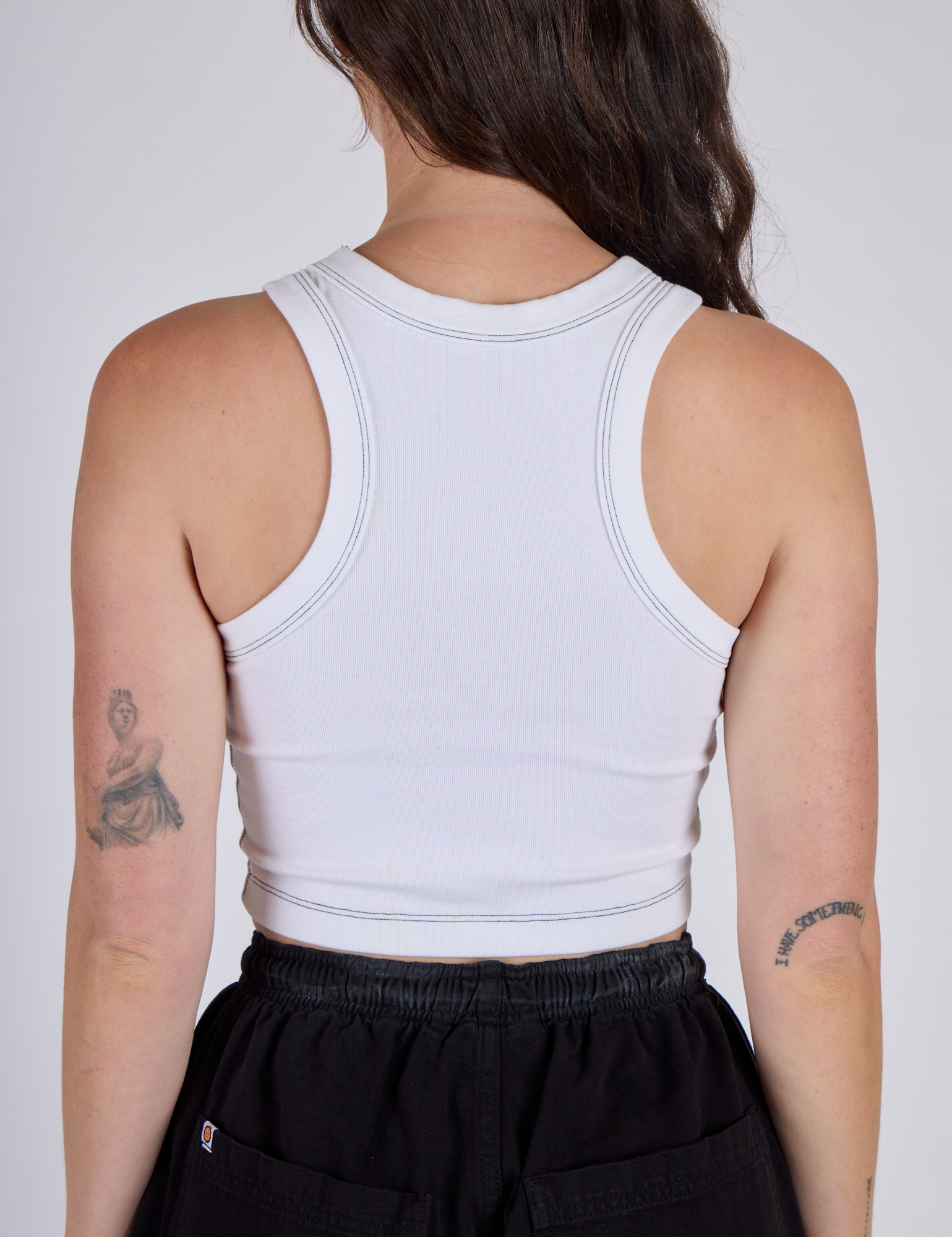 Back view of the Porthole Tank in Vintage Tee White