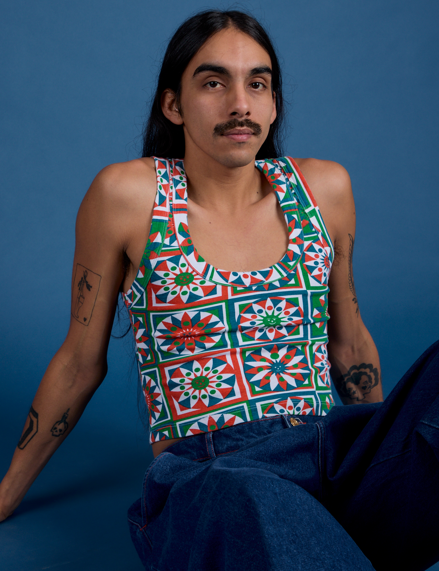 Cropped Tank Top - Quilt Print