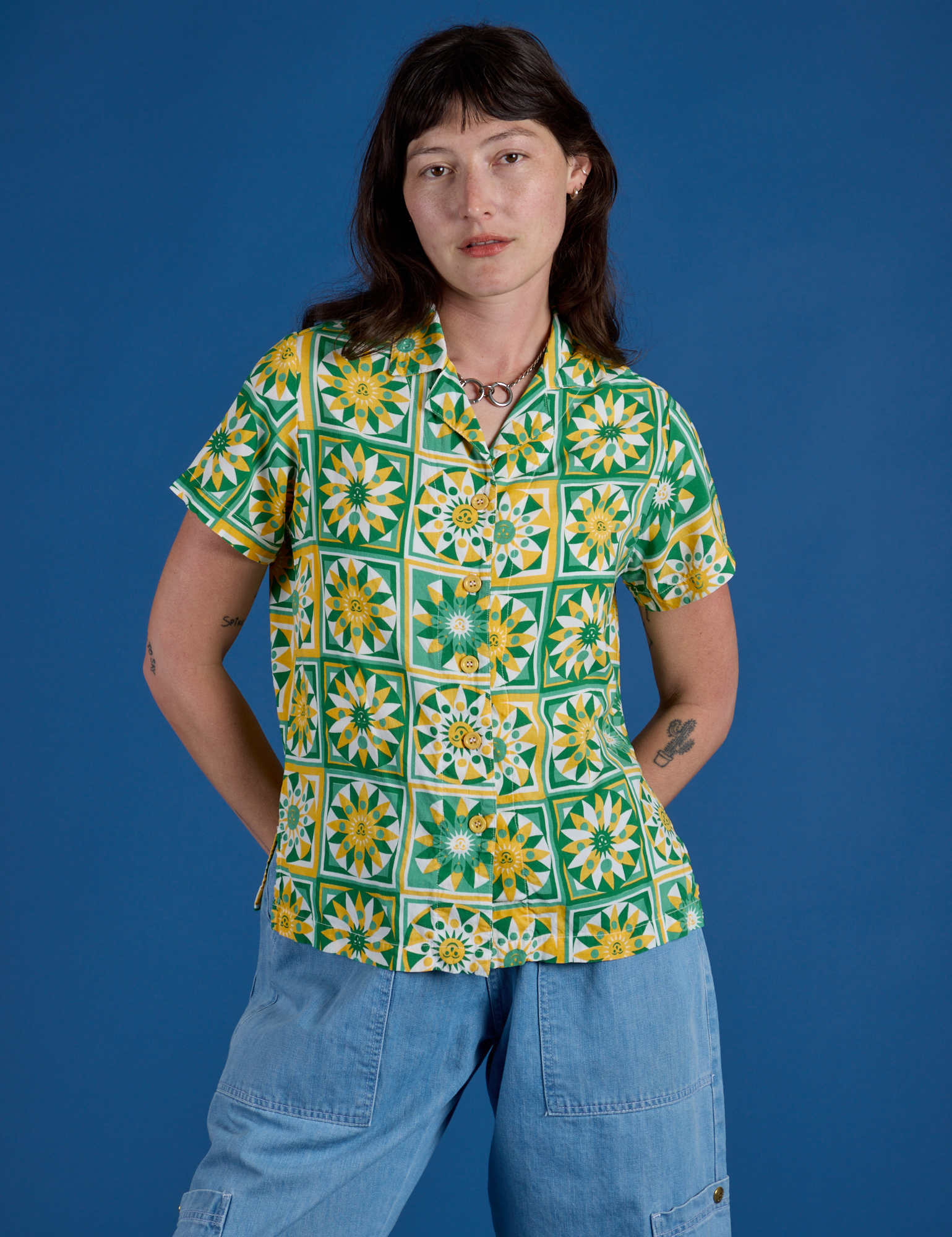 Spring Quilt Print Pantry Button-Up