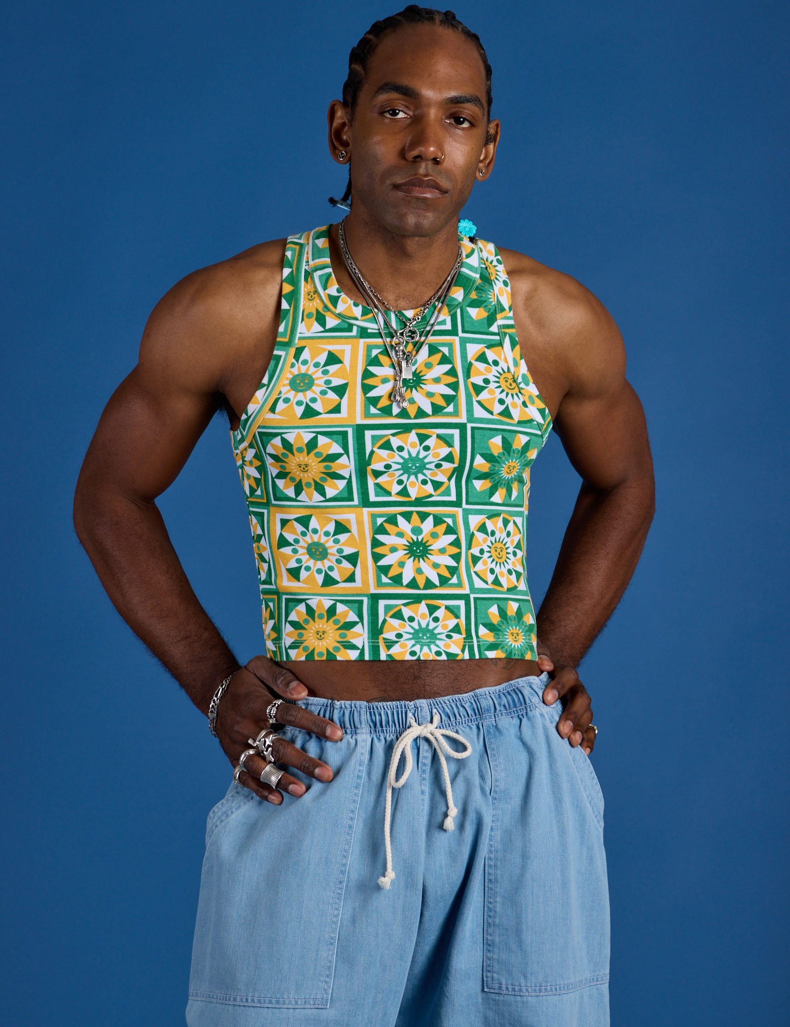 Deep-Cut Racerback Tank - Spring Quilt Print