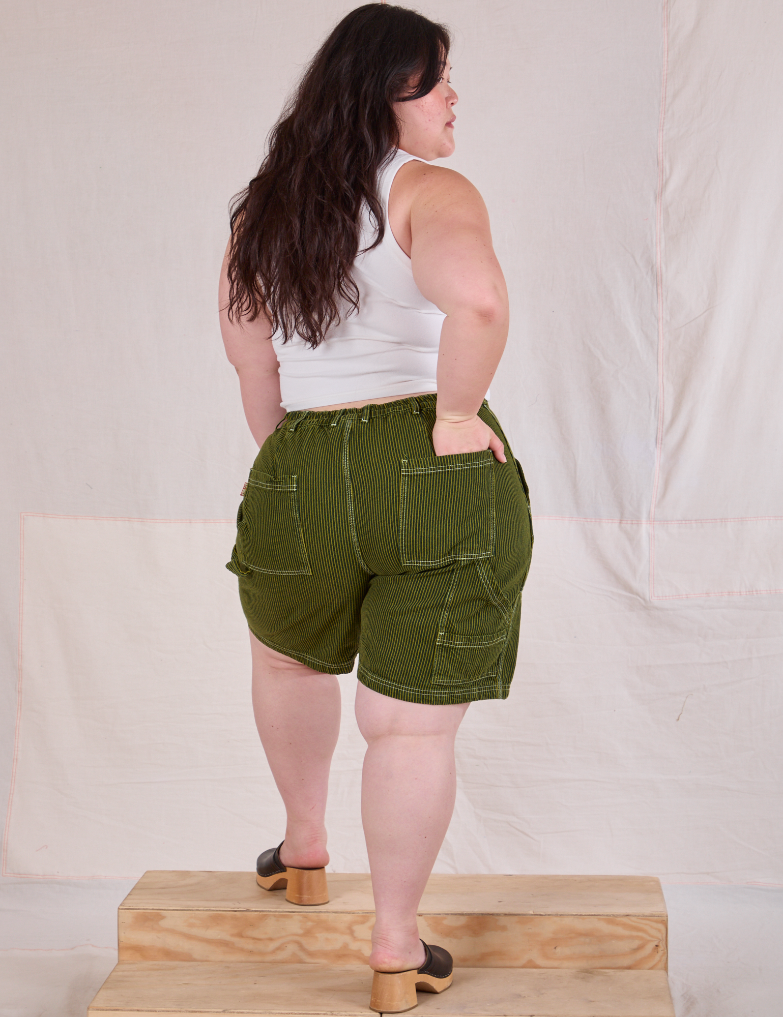 Railroad Carpenter Shorts in Summer Olive back view on Ashley
