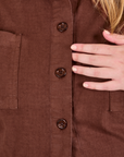 Ripstop Work Jacket in Fudgesicle Brown button placket close up on Juliet