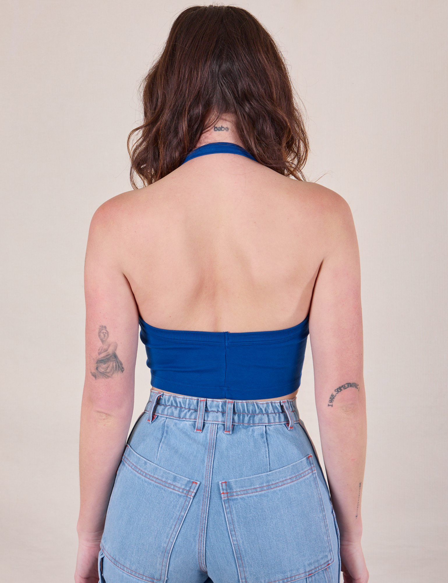 Halter Top in Royal Blue back view on Alex