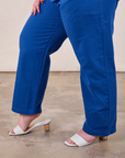 Short Sleeve Jumpsuit in Royal Blue pant leg close up on Juliet