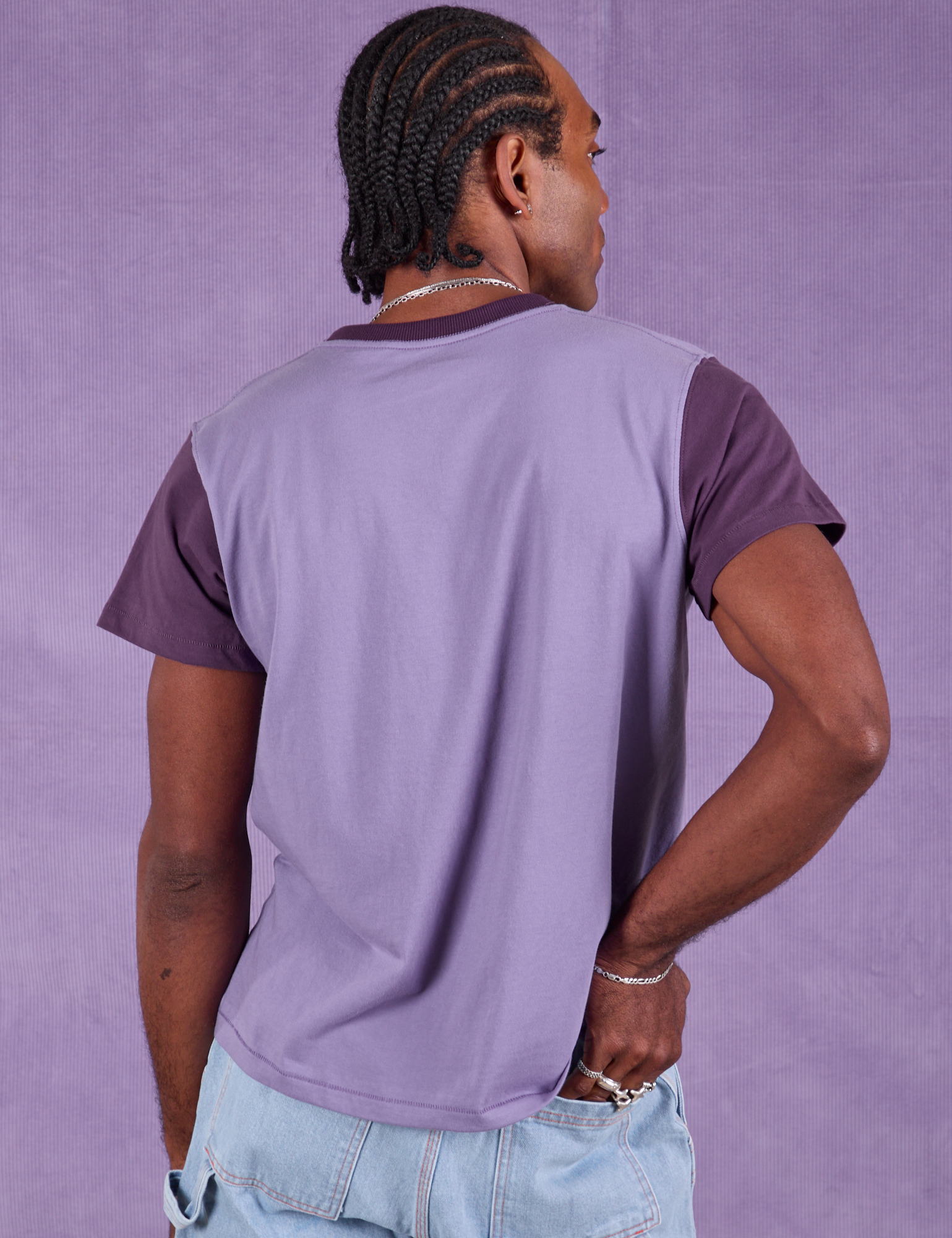 Vintage Tee in Grape Soda back view on Jerrod