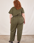 Short Sleeve Jumpsuit in Surplus Green back view on Bree