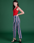 Angled back view of Work Pants in Pacific Stripe on Alex