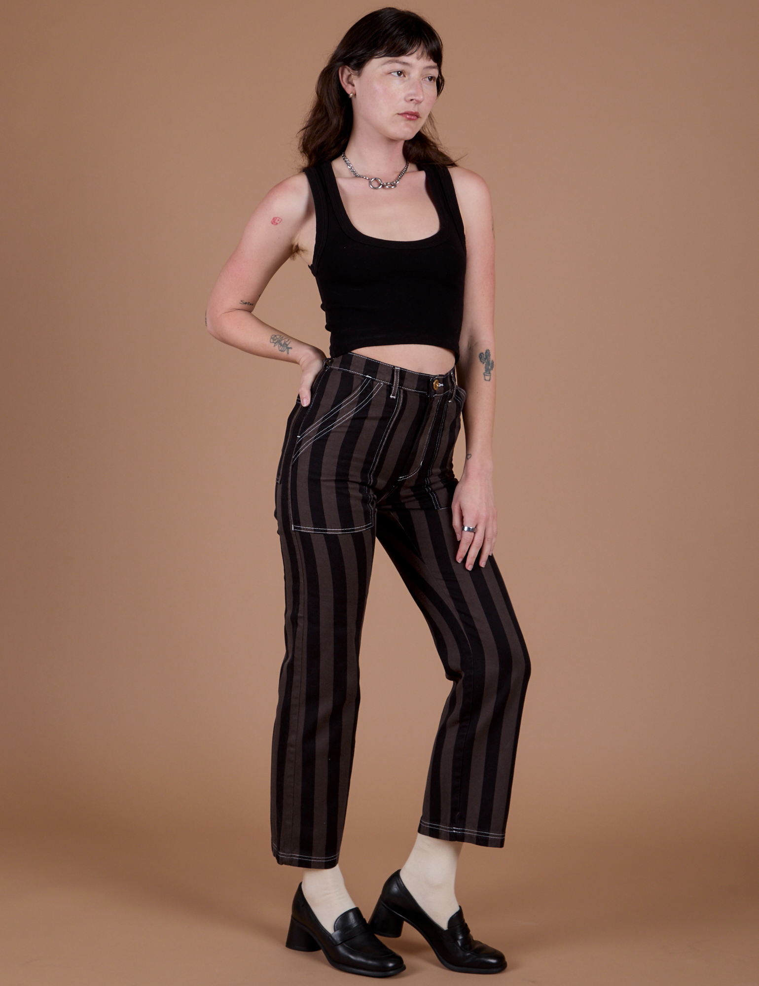 Black Stripe Work Pants - Espresso Brown