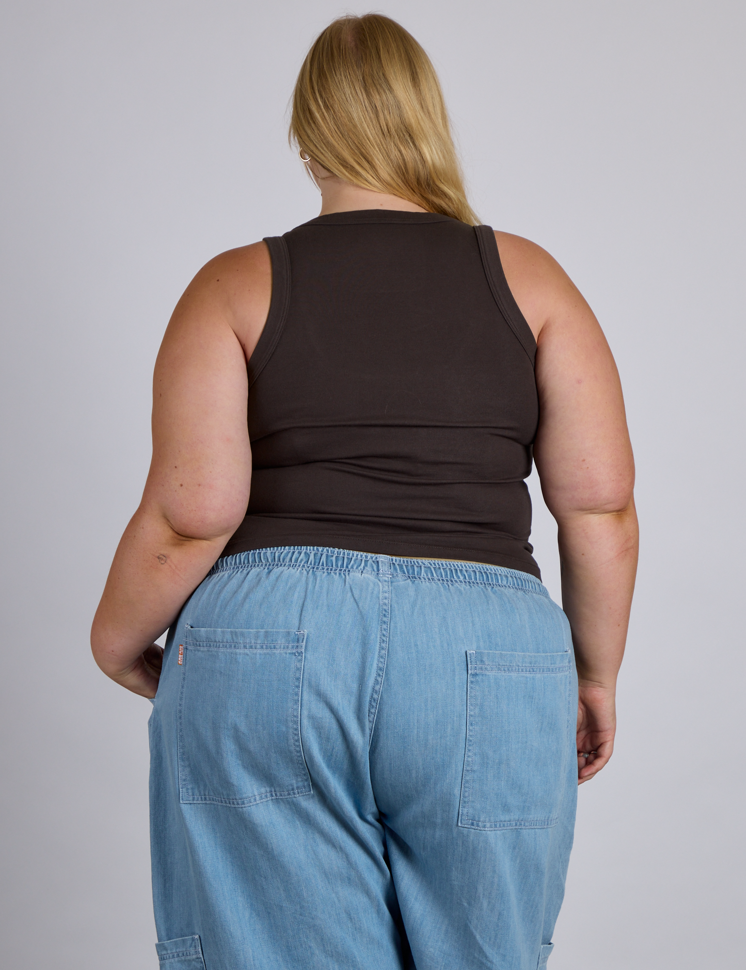 Back view of The Tank Top in Espresso Brown on Juliet