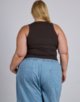 Back view of The Tank Top in Espresso Brown on Juliet