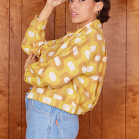Side view of Jacquard Ricky Jacket in Yellow worn by Tiara