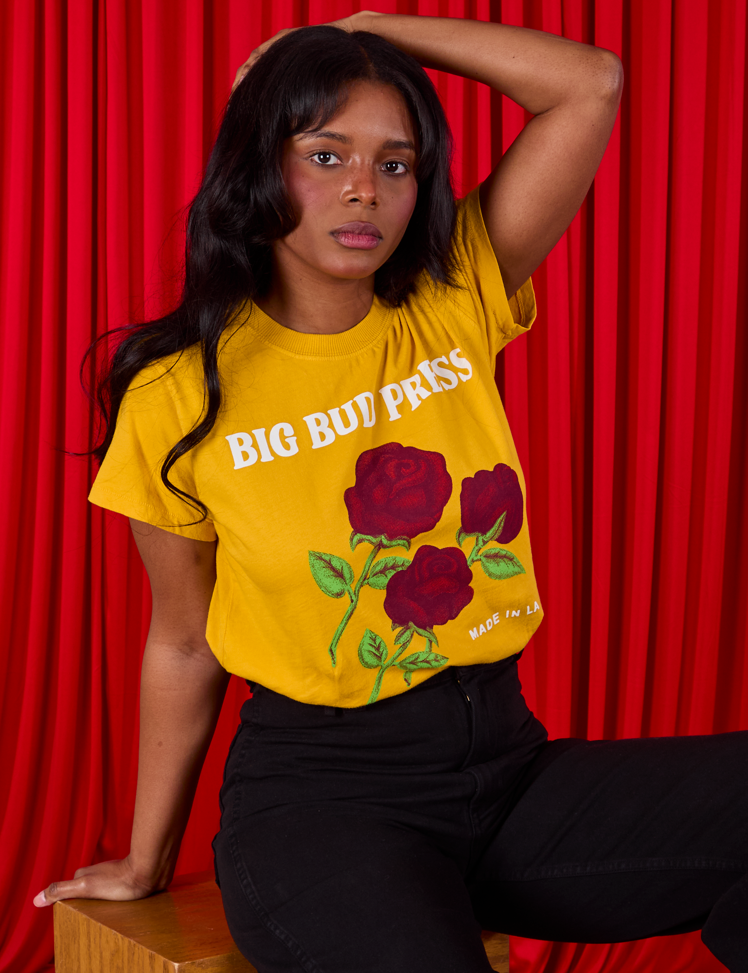 Kandia is wearing 3 Roses Organic Tee