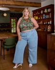 Kitchen Collection Racerback Tank and light wash Wide Leg Denim Trousers on Juliet