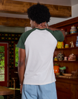 Short Sleeve Raglan Tee in Veggies back view on Jerrod