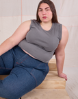 Marielena is wearing Muscle Tee in Washed Grey