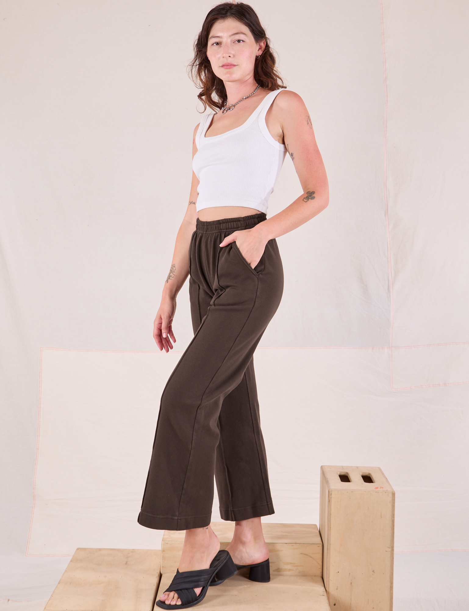 Easy Western Pants in Espresso Brown side view on Alex