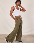 Wide Leg Sweat Pants in Surplus Green side view on Jerrod