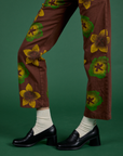 Floral Painted Work Pants in Brown pant leg side view close up on Madeline