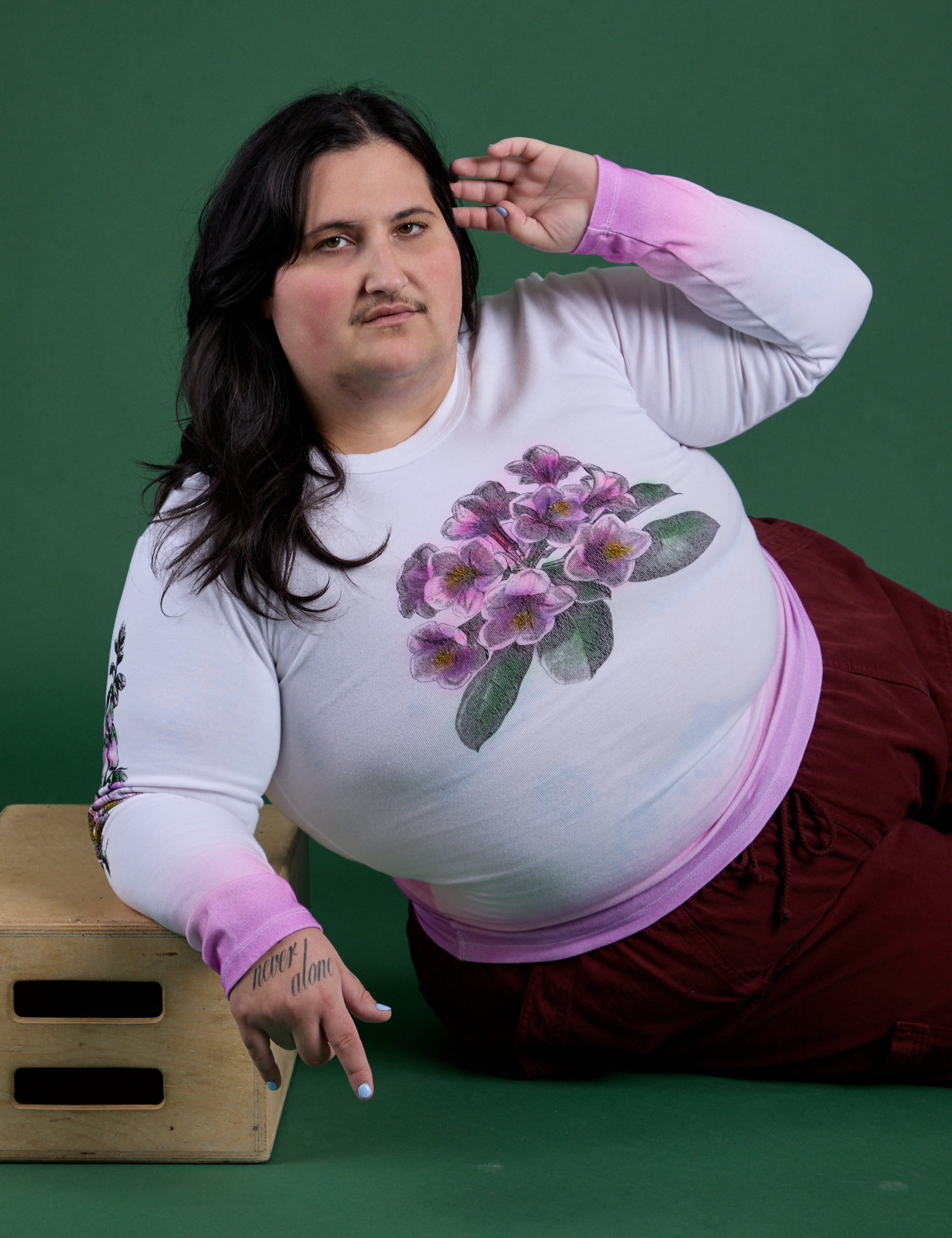 Floral Long Sleeve Baby Tee in Pink worn by Sam