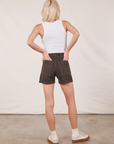 Back view of Classic Work Shorts in Espresso Brown and Cropped Tank Top in vintage tee off-white