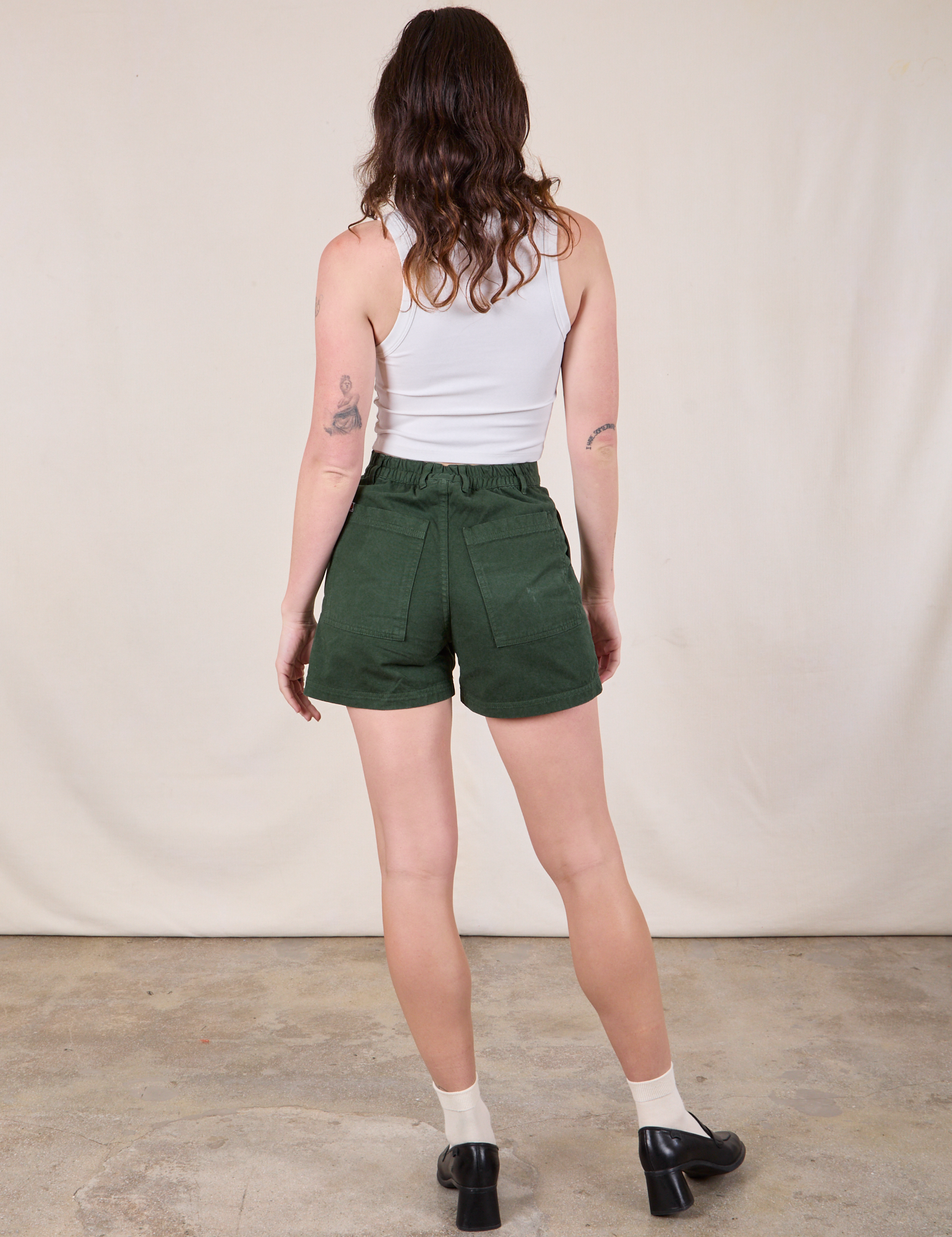 Classic Work Shorts in Swamp Green back view on Alex