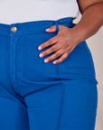 Western Pants in Royal Blue front close up on Morgan