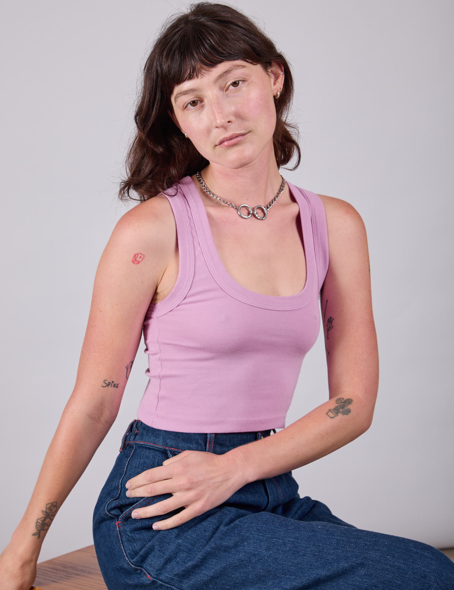 Cropped Tank Top in Lilac worn by Alex