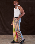 Side view of Mixed Stripe Work Pants and Tank Top in vintage tee off-white on Isaac