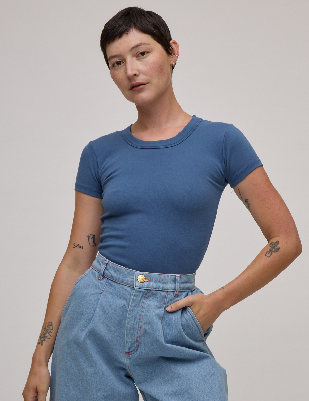 Baby Tee in French Blue worn by Alex