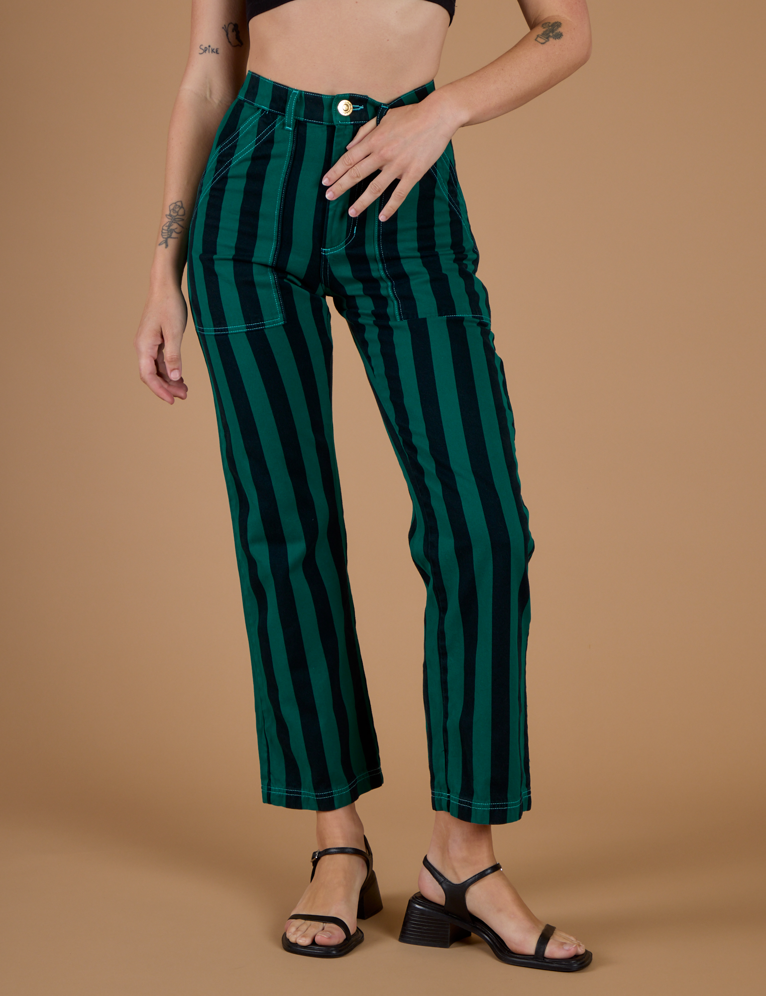 Black Stripe Work Pants - Hunter Green