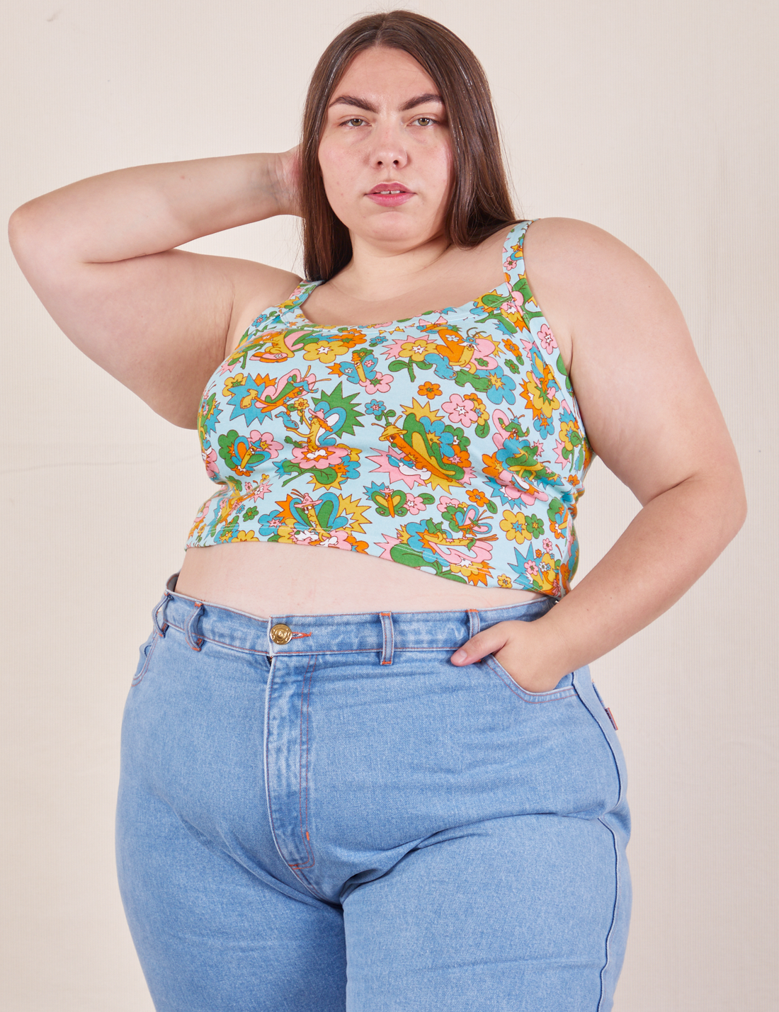 Marielena is wearing size 1XL Butterfly Bash Cami