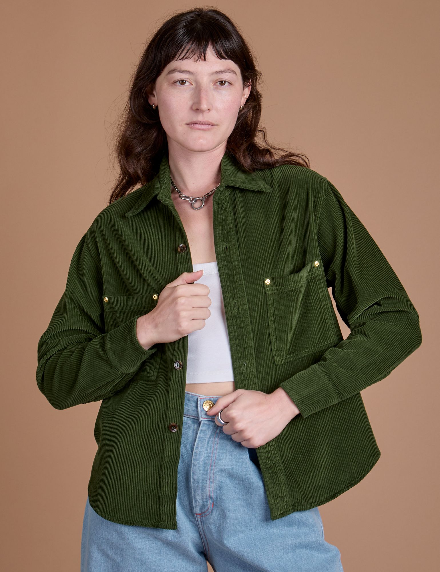 Cropped Corduroy Overshirt - Evergreen