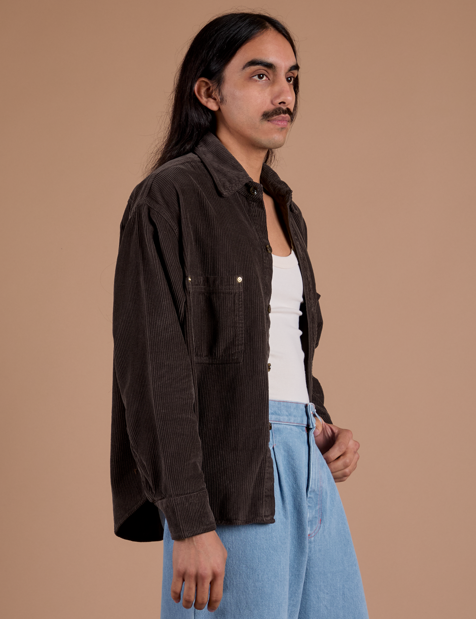 Cropped Corduroy Overshirt - Espresso Brown