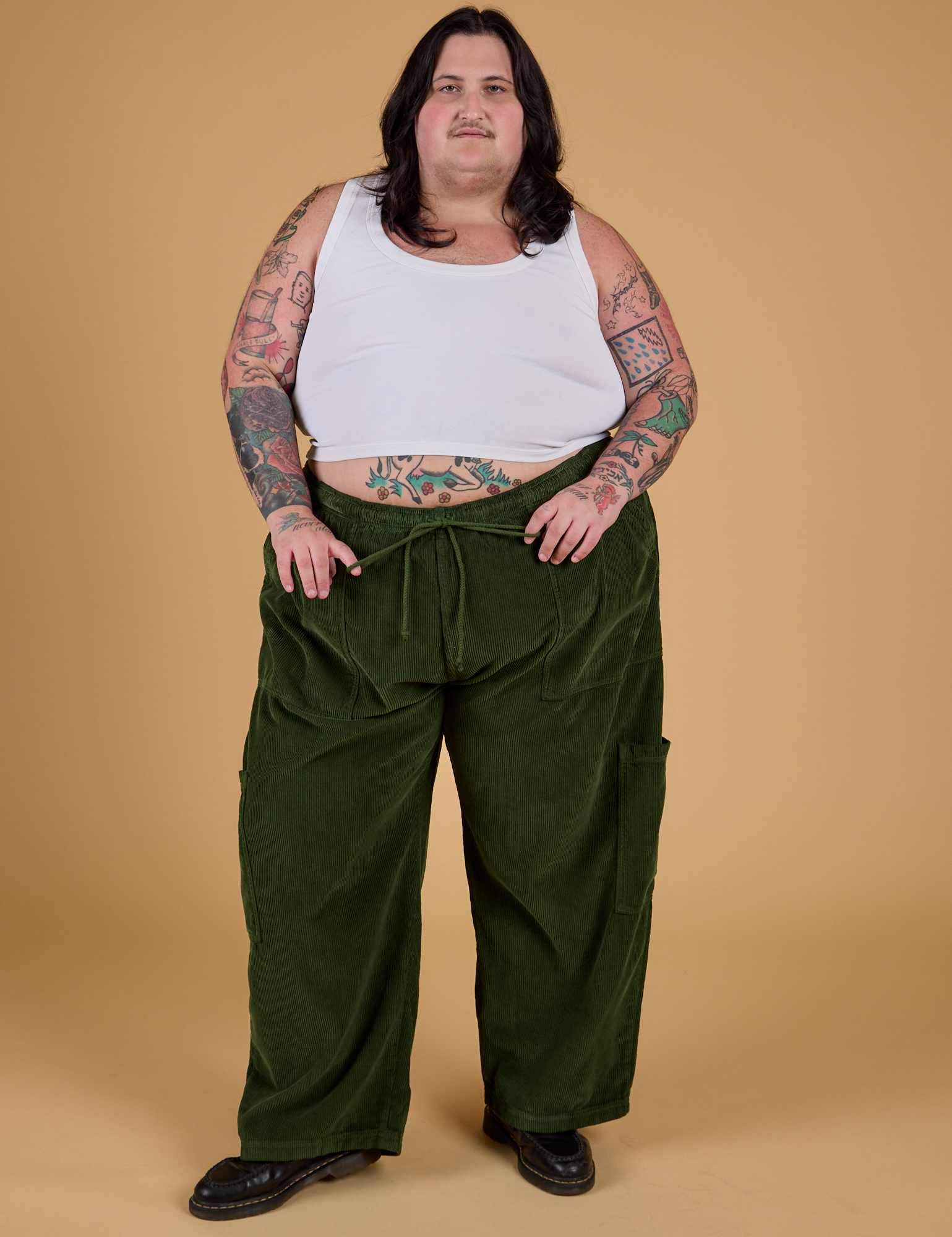 Corduroy Drop Pocket Cargo Pants - Evergreen