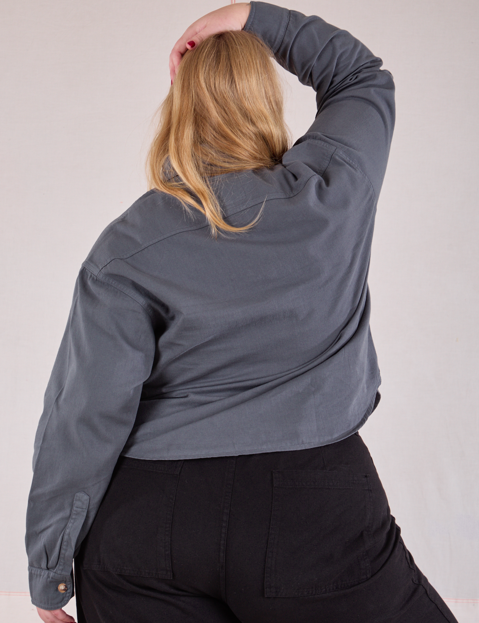 Cropped Overshirt in Slate Grey back view on Juliet