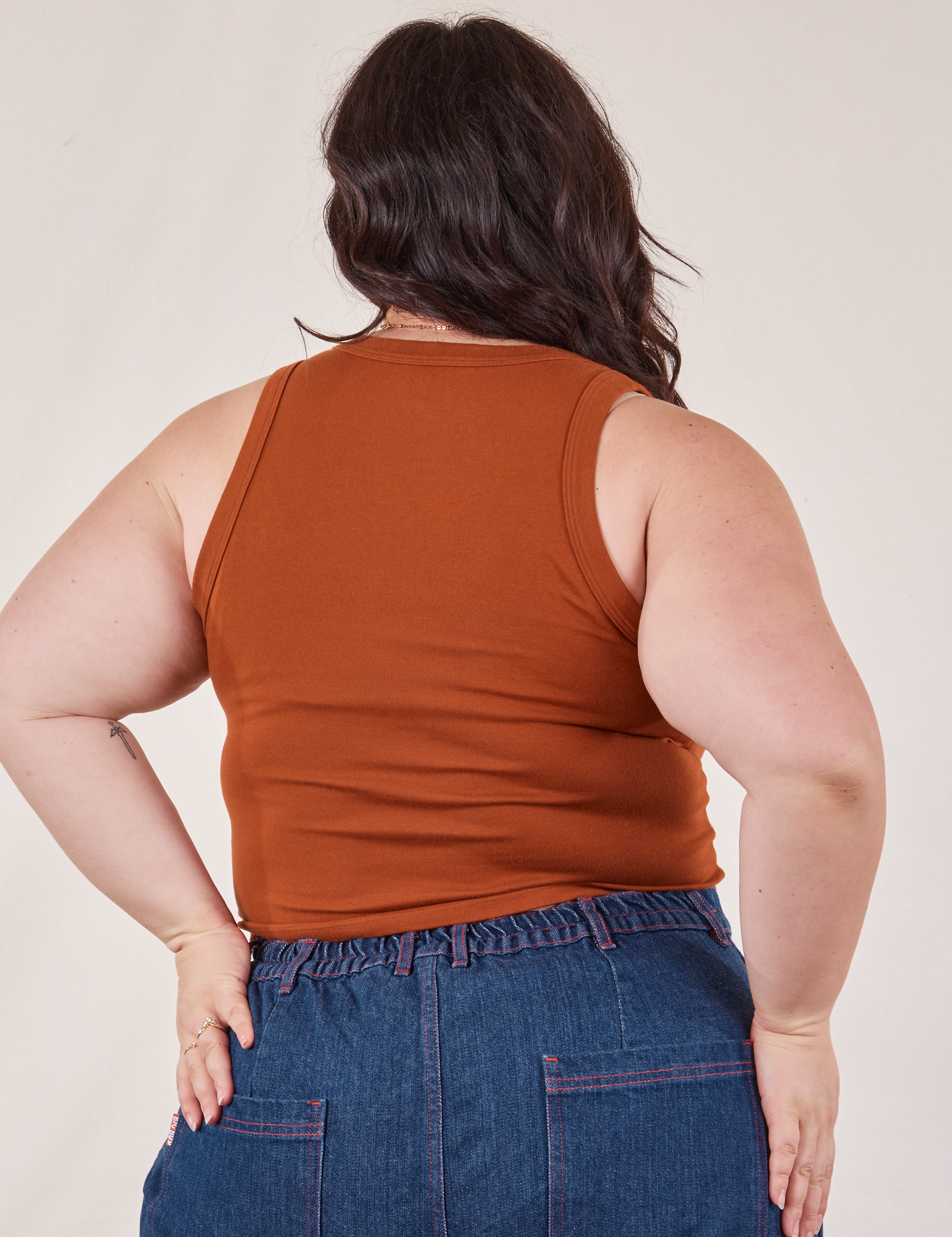 Cropped Tank Top in Burnt Terracotta back view on Ashley