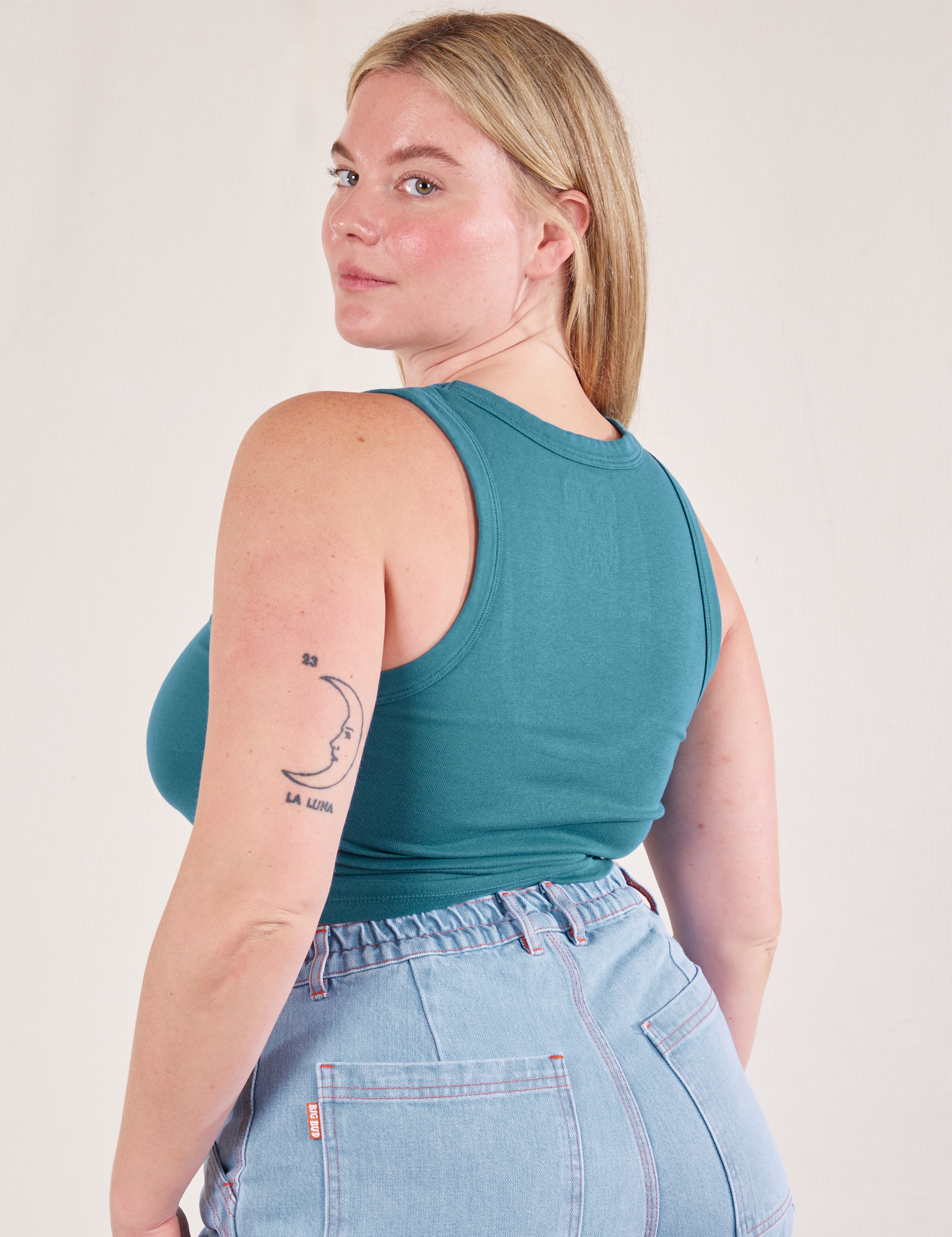 Cropped Tank Top in Marine Blue angled back view on Lish