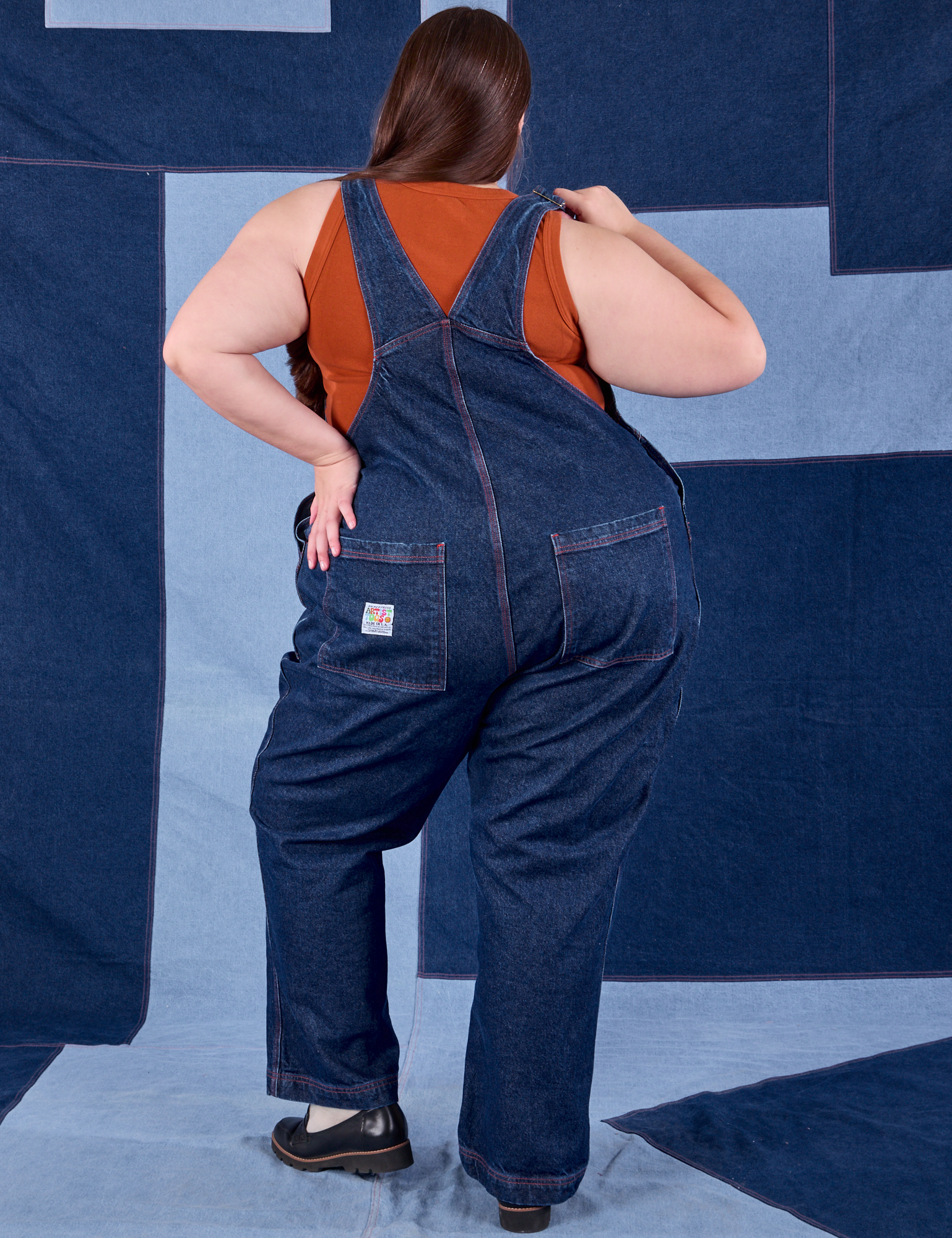 Indigo Denim Original Overalls in Dark Wash back view on Marielena