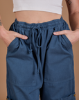 Drop Pocket Cargo Pants in French Blue front close up on Alex